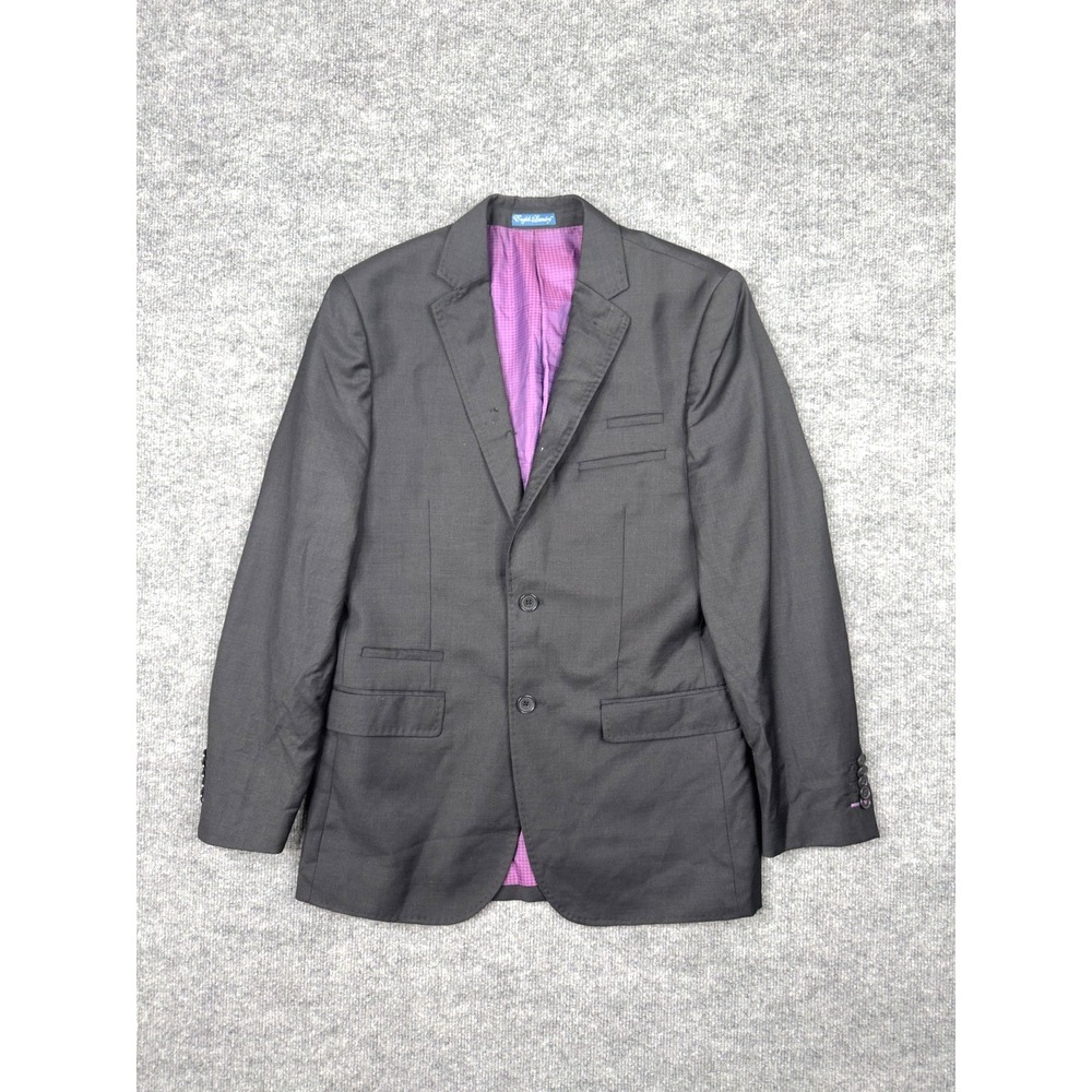English Laundry Black Purple Houndstooth Notch Lapel Blazer Wool 2 Button Sz 36R